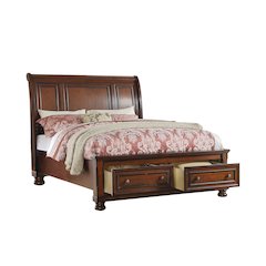 Cal King Sleigh Bed With 2 Drawers, Cherry Brown