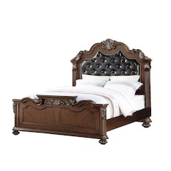 King Size Wooden Bed With Padded Headboard in Dark Cherry Finish