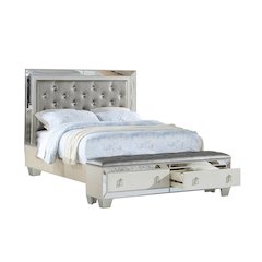 Queen Size Storage Bed With Button Tufted Design, Silver
