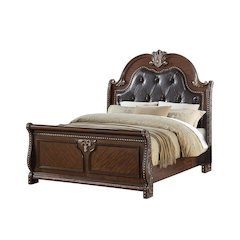 Queen Size Bed With Button Tufted Headboard, Brown
