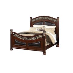 Queen Wood Bed With Padded Headboard, Walnut