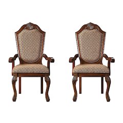 Set of 2 Fabric Upholstered Dining Armchair in Cherry Finish