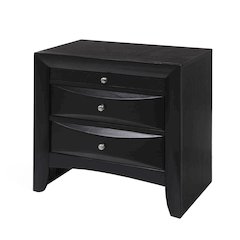 Wooden Nightstand with 2 Drawers in Black