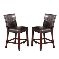 Set of 2 Counter Height Chair in Espresso PU & Walnut