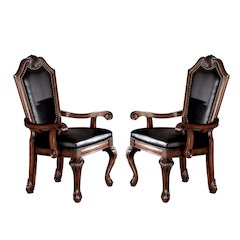 Set of 2 Black PU Upholstered Dining Armchairs in Cherry Finish