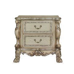 Wooden 2-Drawer Nightstand in Gold Patina Finish