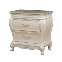 2-drawer Nightstand with Granite Top in Pearl White