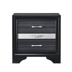 3 Drawers Silver Glitter Inserted Nightstand in Black
