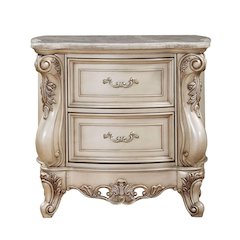 2 Drawers Nightstand with MarbleTop in Antique White Finish