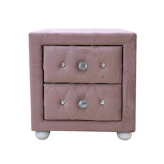 2 Drawers Fabric Upholstered Nightstand in Pink Finish