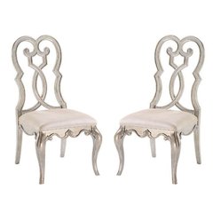Set of 2 Velvet Upholstered Side Chairs in Ivory and Antique Champagne