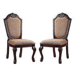Set of 2 Upholstered Side Chairs in Brown and Espresso Finish