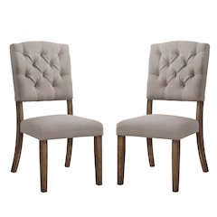 Set of 2 Linen Upholstered Side Chair in Cream and Weathered Oak Finish
