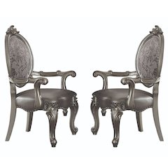 Set of 2 Arm Chairs with Nailhead Trim in Silver and Antique Platinum