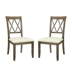 Set of 2 Linen Upholstered Side Chairs in Beige and Salvage Brown