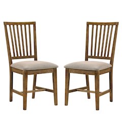 Set of 2 Upholstered Side Chair in Tan and Weathered Oak