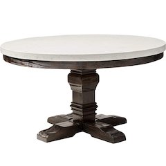 Round Marble Top Dining Table in White and Salvage Dark Oak
