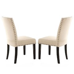 Set of 2 Beige Linen Side Chair in Salvage Dark Oak Finish