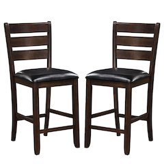 Set of 2 Black PU Counter Height Chair in Espresso Finish