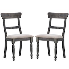 Set of 2 Light Brown Linen Side Chairs in Weathered Gray
