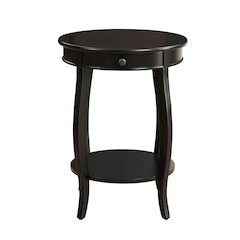 Wooden Round End Table with Bottom Shelf in Black