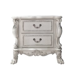 2 Drawers Nightstand with Metal Handles in Bone White