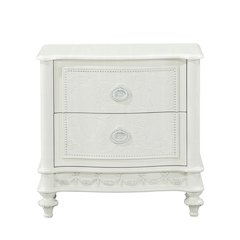 2 Drawers Wooden Nightstand with Metal Handles in Ivory Finish