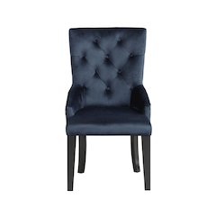 Button Tufted Velvet Dining Chair in Blue and Black Finish