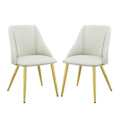 Set of 2 PU Padded Dining Side Chair with Metal Legs in White Finish
