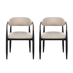 Set of 2 Upholstered Dining Side Chairs in Beige and Black