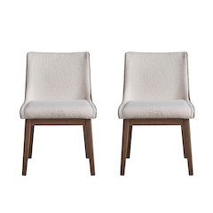 Set of 2 White Boucle Upholstered Dining Chair with Wingback in Walnut