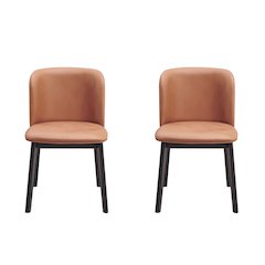 Set of 2 Upholstered Side Chairs in Camel and Black