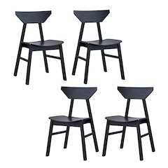 Set of 4 Wooden Dining Chairs with Curved Seat and Back in Black Finish
