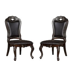 Set of 2 Leatherette Side Chairs with Nailhead Trim in Walnut and Dark Brown