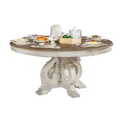 Wood Round Dining Table in Antique White