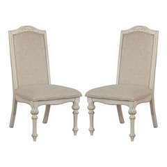 Set of 2 Padded Side Chairs in Antique White and Ivory
