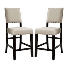 Simple Relax Set Of 2 Beige Fabric Upholstered Counter Height Chairs