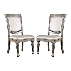 Set of 2 Leatherette Side Chairs in Gray and Silver