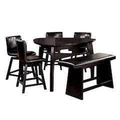 6 Piece Counter Height Table Set with Bench in Black Finish