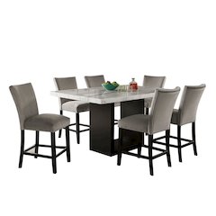 7 Piece Dining Table Set with Six Counter Height Chairs in White And Black