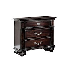 3 Drawers Wooden Nightstand, Dark Walnut