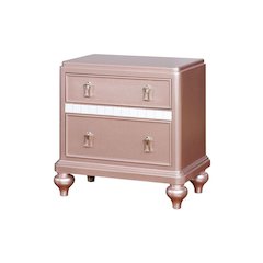 2 Drawers Wooden Nightstand with Mirror Trim, Rose Gold