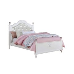 Leatherette and Wood Full Bed in White