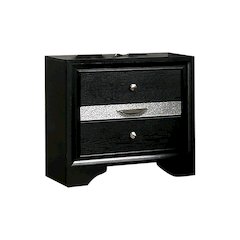 2 Drawers Wooden Night Stand with Round Handle Design in Black