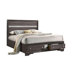 Wooden Queen Bed with Two Footboard Drawers in Gray