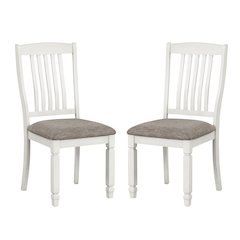 Set of 2 Upholstered Dining Chair with Slat Back in Rustic White