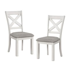 Set of 2 Upholstered Dining Chairs with Cross Back in Rustic White Oak