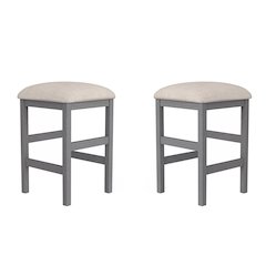 Set of 2 Counter Height Stools in Light Gray and Beige