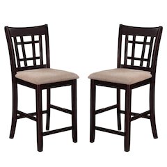 Set of 2 Counter Height Stools in Tan and Espresso