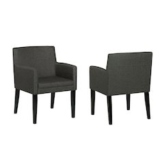 Set of 2 Fabric Upholstered Dining Arm Chairs in Charcoal Grey and Black